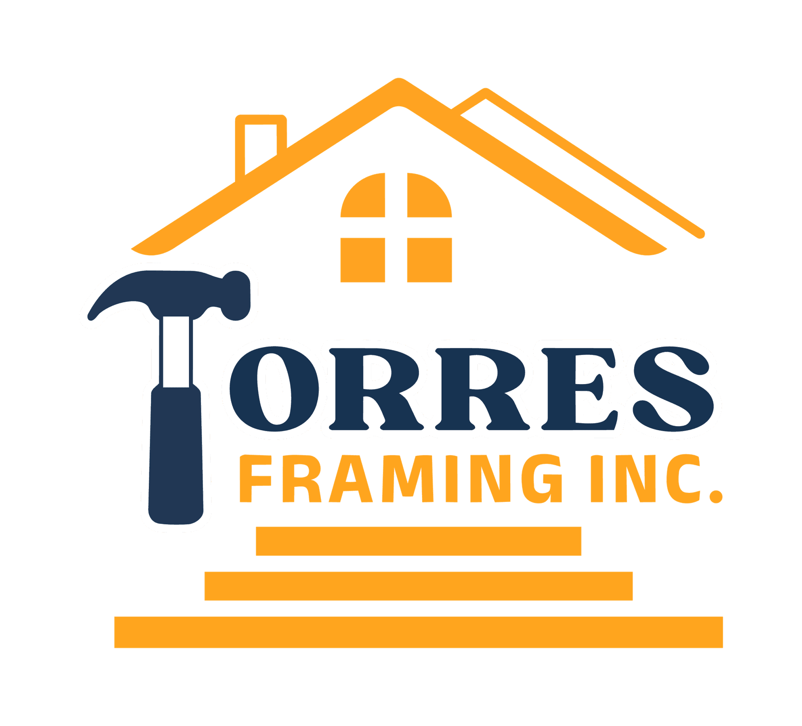 Torres Framing Inc logo with house outline and hammer icon.
