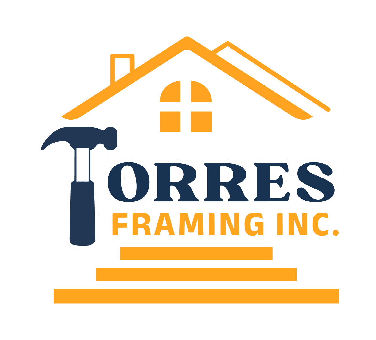 Torres Framing Inc logo with house outline and hammer icon.